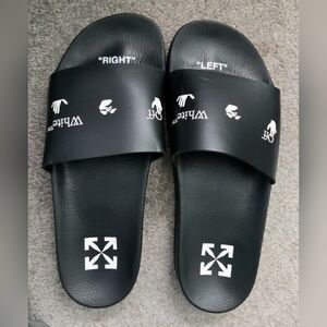 Off White Logo Print “Drowning Man” Slides - Black & White, SZ 42, Men 9